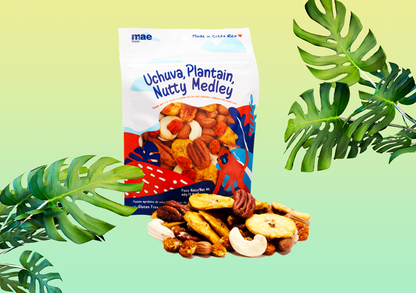 Uchuva Plantain Nutty Medley. Caja 10 paquetes